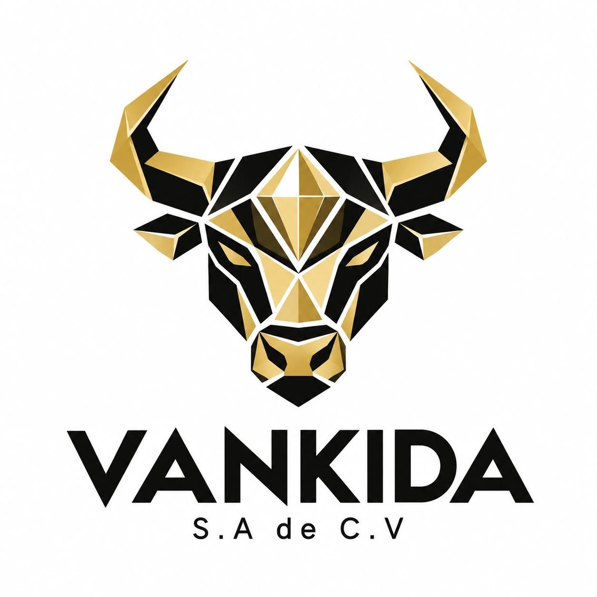 Logotipo de VANKIDA S.A. de C.V.: cabeza de toro geométrica en dorado y negro